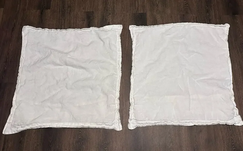 Restoration Hardware 2 100% Linen Belgian Pillow Case Shams Euro 26x26 White